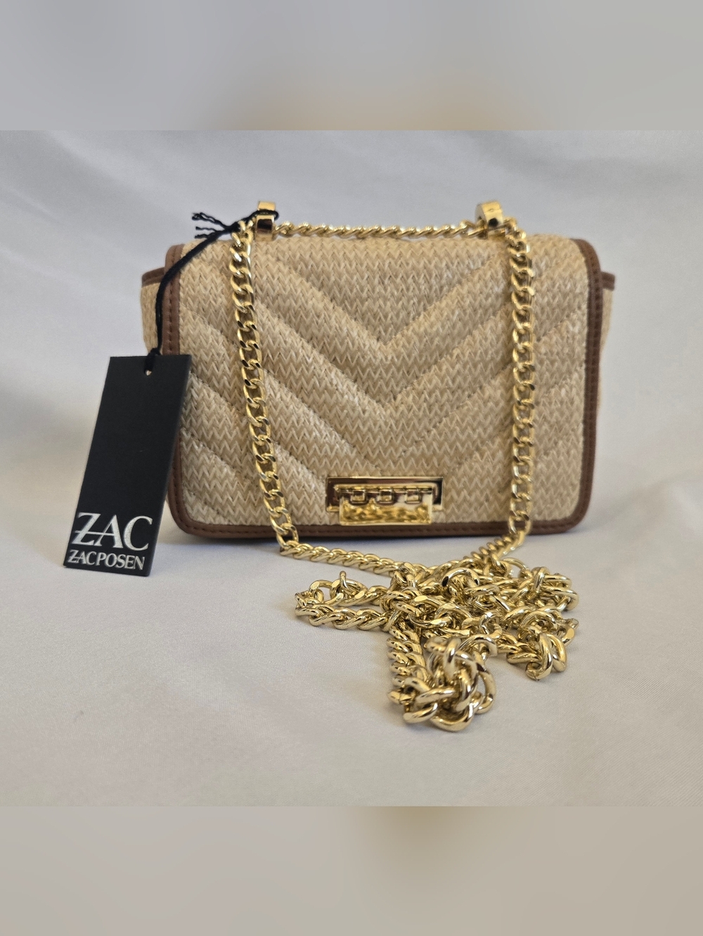Zac Posen Earthette Mini Chain Straw Shoulder Bag
